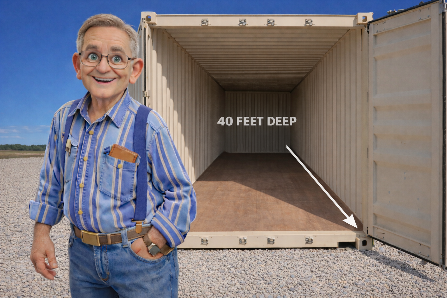 James Richards showing shipping containers to a customer